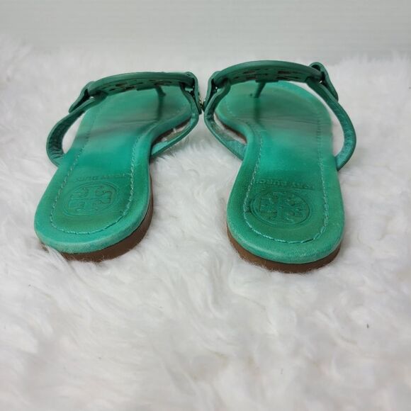 Tory Burch Miller Womens Sandals Size 5 Blue Turquoise Medallion Logo Flip Flops - Picture 4 of 11